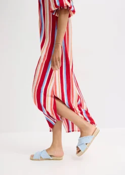 Best gestreiftes Kaftan-Kleid aus strukturierter Viskose Damen Kleider|Nachhaltigere Materialien