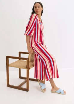 Best gestreiftes Kaftan-Kleid aus strukturierter Viskose Damen Kleider|Nachhaltigere Materialien