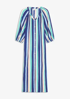 New gestreiftes Kaftan-Kleid aus strukturierter Viskose Damen Bekleidung·Pullover & Strickjacken|Nachhaltigere Materialien