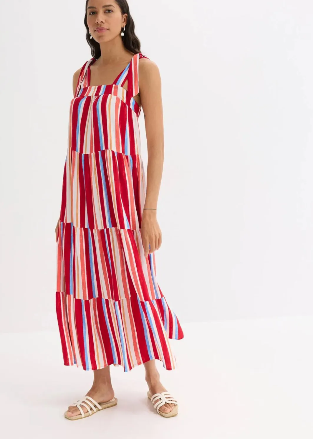 Damen bonprix Kleider|Nachhaltigere Materialien|gestreiftes Trägerkleid aus strukturierter Viskose