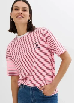 Damen bonprix Shirts & Tops|Nachhaltigere Materialien|Gestreiftes T-Shirt mit Stickerei