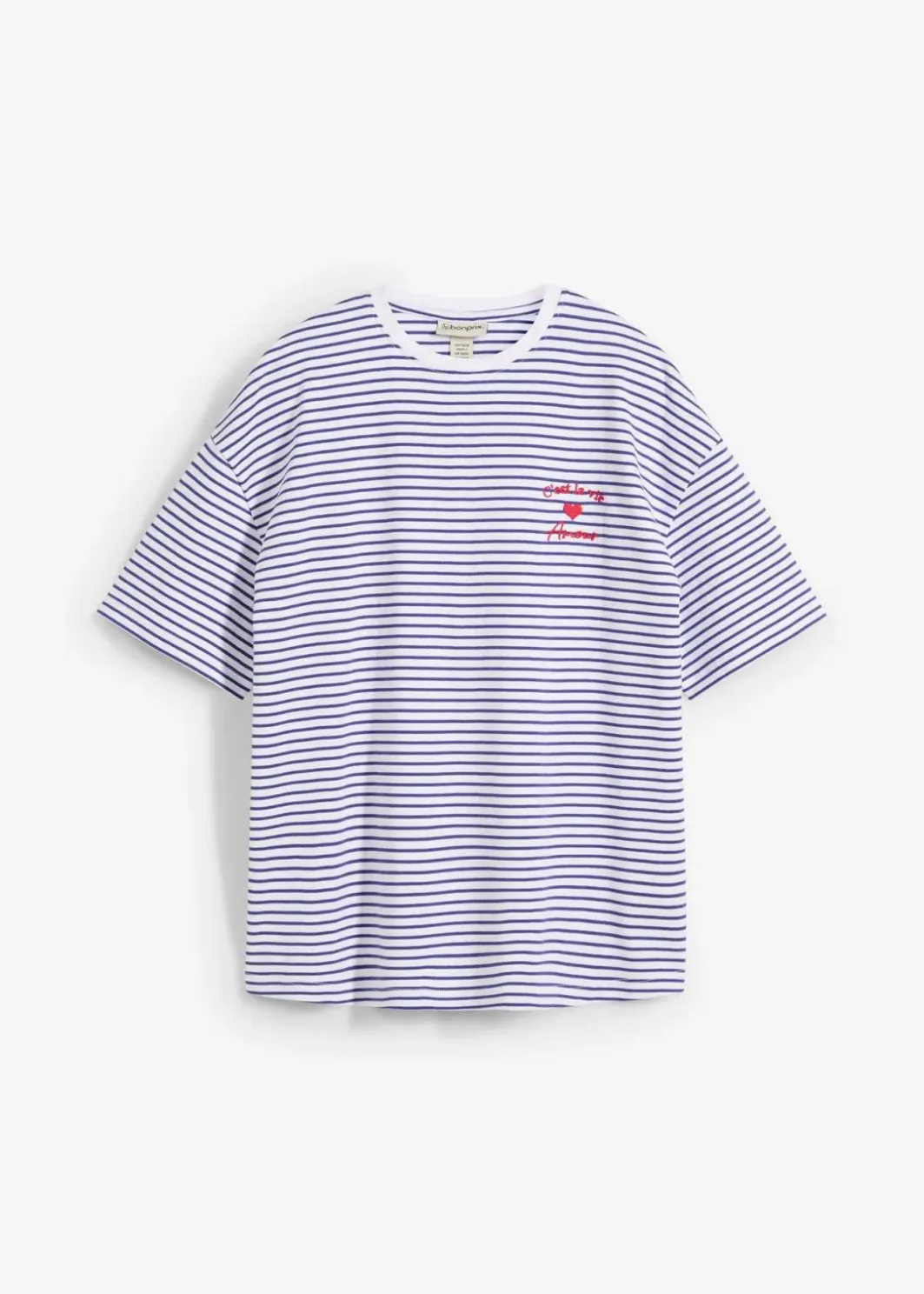 Damen bonprix Nachhaltigere Materialien|Shirts & Tops|Gestreiftes T-Shirt mit Stickerei