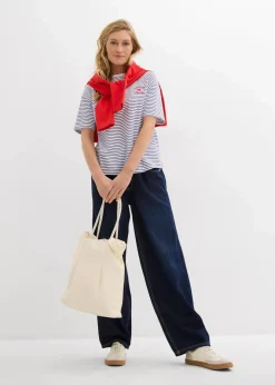 Damen bonprix Nachhaltigere Materialien|Shirts & Tops|Gestreiftes T-Shirt mit Stickerei