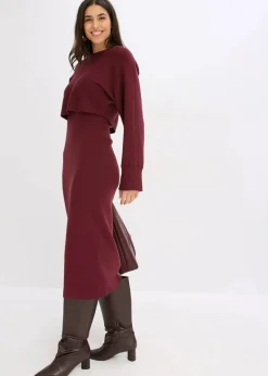Damen bonprix Kleider|Nachhaltigere Materialien|Gestricktes Kleiderset (2-tlg. Set)