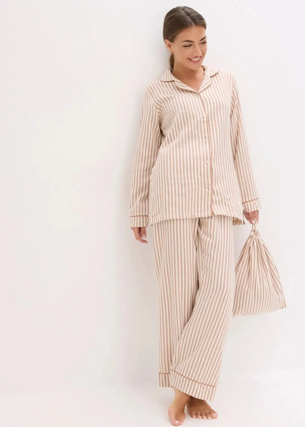Damen bonprix Nachtwäsche|Wäsche·Nachtwäsche|Gewebter Flanell Pyjama mit Geschenktasche
