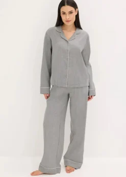 Clearance Gewebter Flanell Pyjama mit Fischgrätmuster Damen Wäsche·Nachtwäsche|Nachtwäsche