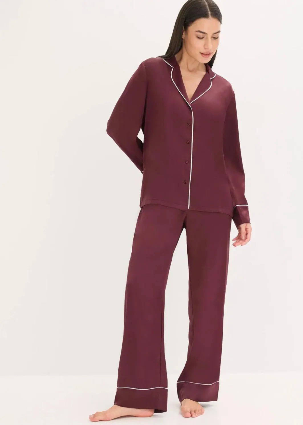 Sale Gewebter Pyjama aus glänzendem Satin Damen Wäsche·Nachtwäsche|Nachtwäsche