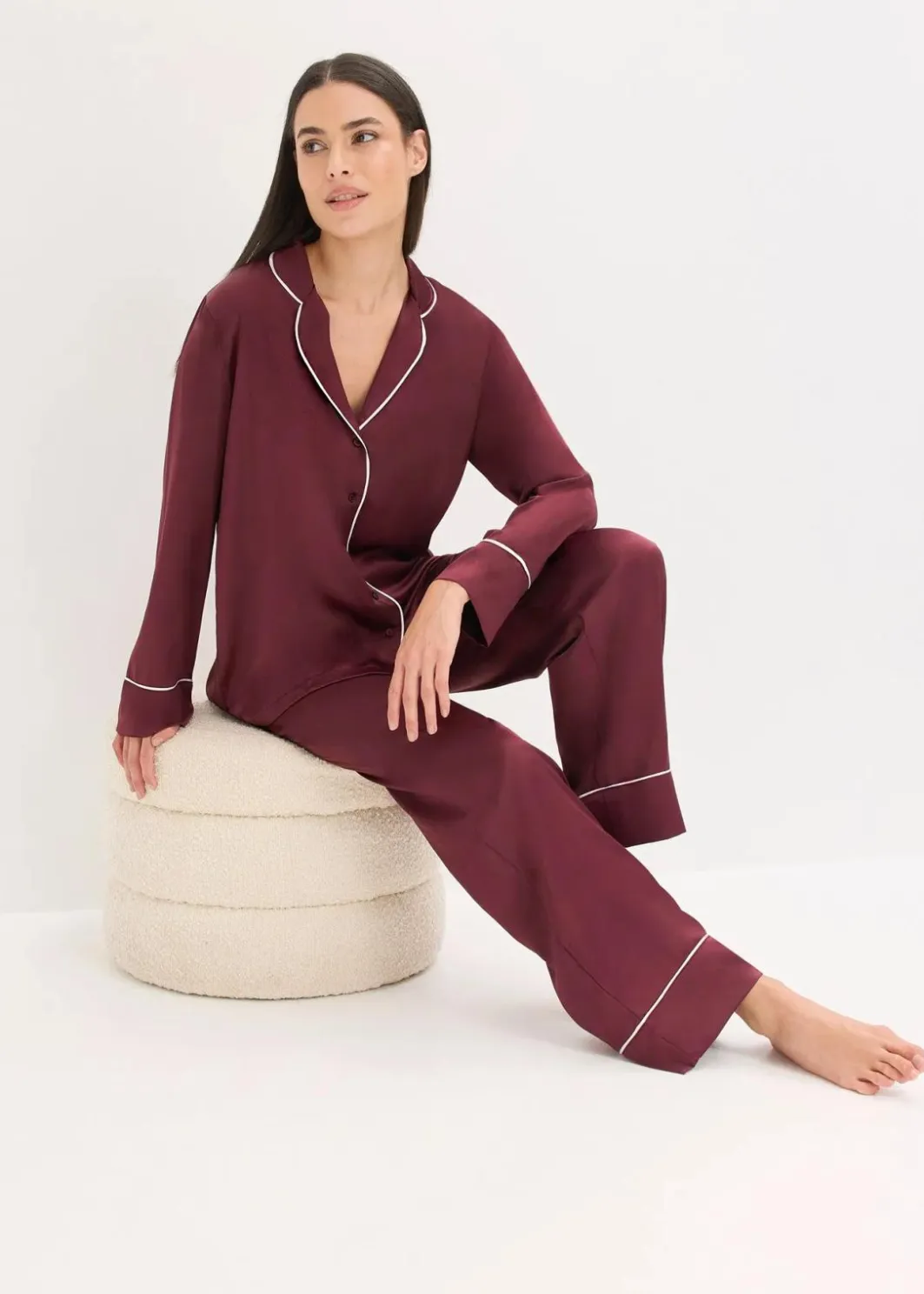 Sale Gewebter Pyjama aus glänzendem Satin Damen Wäsche·Nachtwäsche|Nachtwäsche