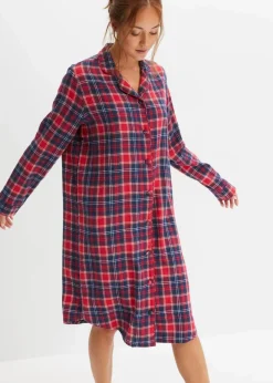 Online Gewebtes Nachthemd aus Flanell mit Knopfleiste Damen Wäsche·Nachtwäsche|Nachtwäsche