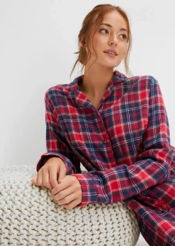 Online Gewebtes Nachthemd aus Flanell mit Knopfleiste Damen Wäsche·Nachtwäsche|Nachtwäsche