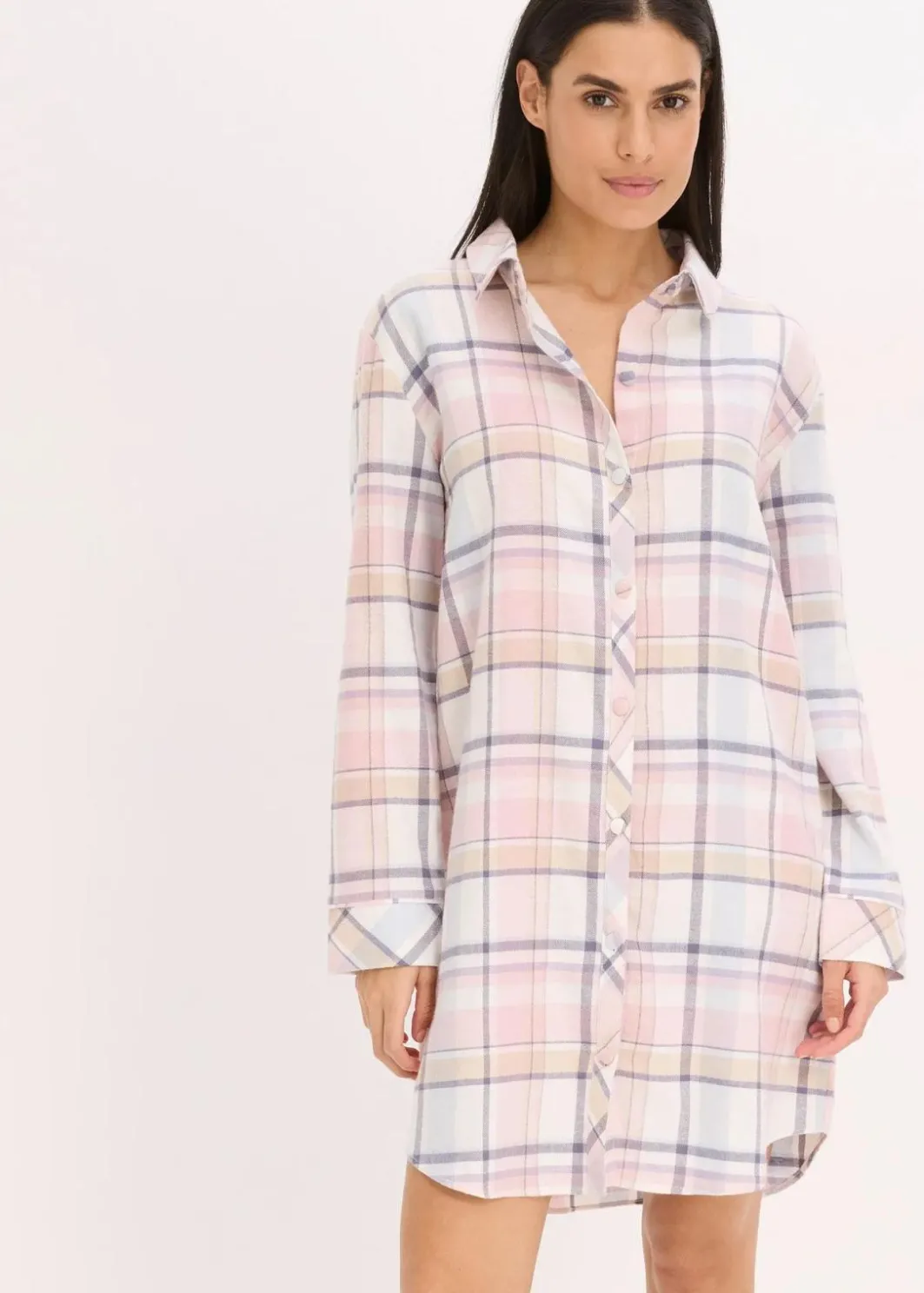 Damen bonprix Wäsche·Nachtwäsche|Nachtwäsche|Gewebtes Nachthemd aus Flanell mit Knopfleiste