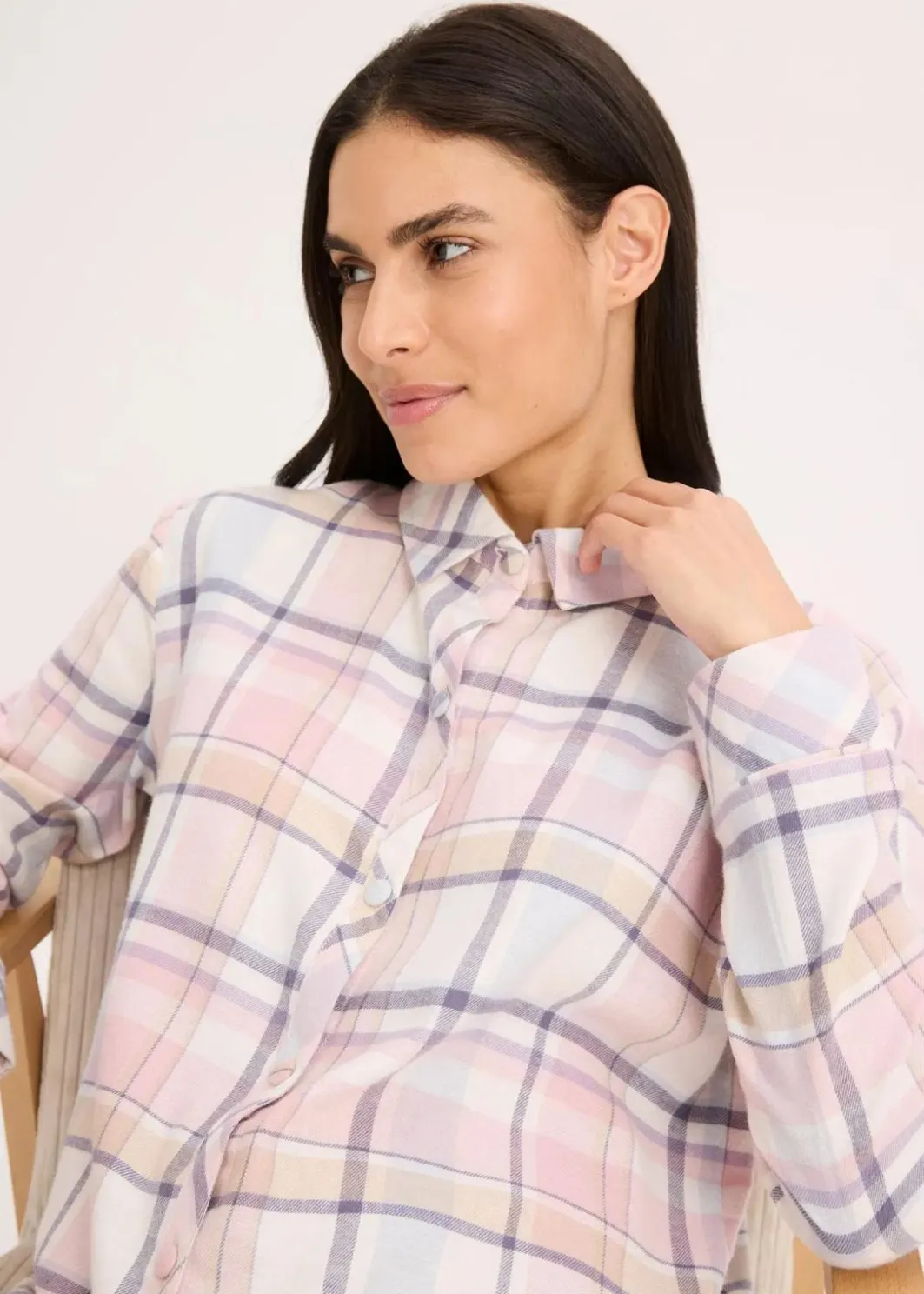 Damen bonprix Wäsche·Nachtwäsche|Nachtwäsche|Gewebtes Nachthemd aus Flanell mit Knopfleiste