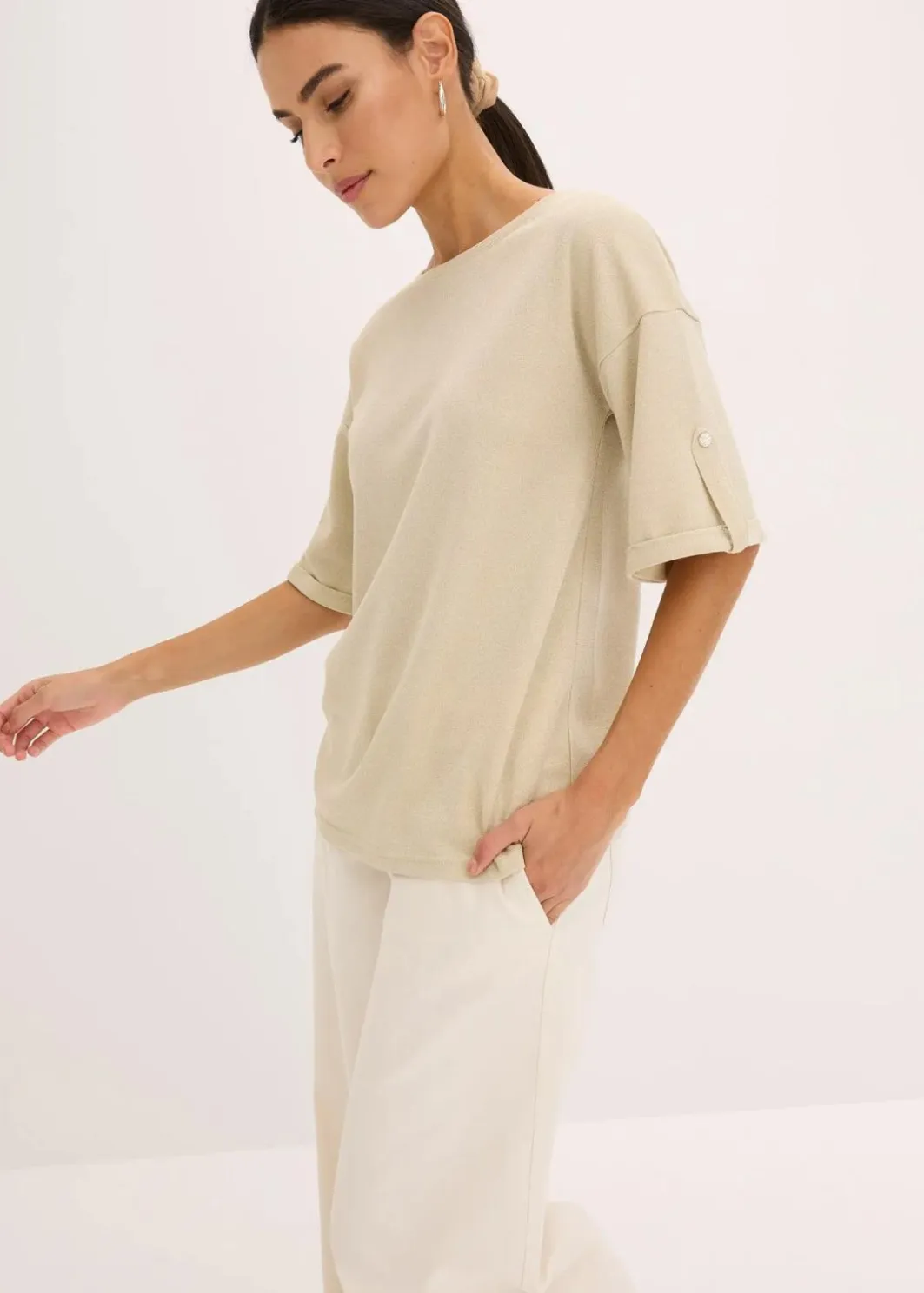 New Glitzer Viskose-Shirt mit Glanzdruck Damen Shirts & Tops