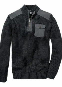 Herren bonprix Große Größen|Pullover & Strickjacken|Grobstrick Troyer Pullover mit Web-Besatz
