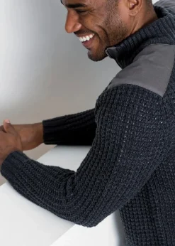 Herren bonprix Große Größen|Pullover & Strickjacken|Grobstrick Troyer Pullover mit Web-Besatz