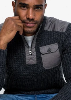 Herren bonprix Große Größen|Pullover & Strickjacken|Grobstrick Troyer Pullover mit Web-Besatz