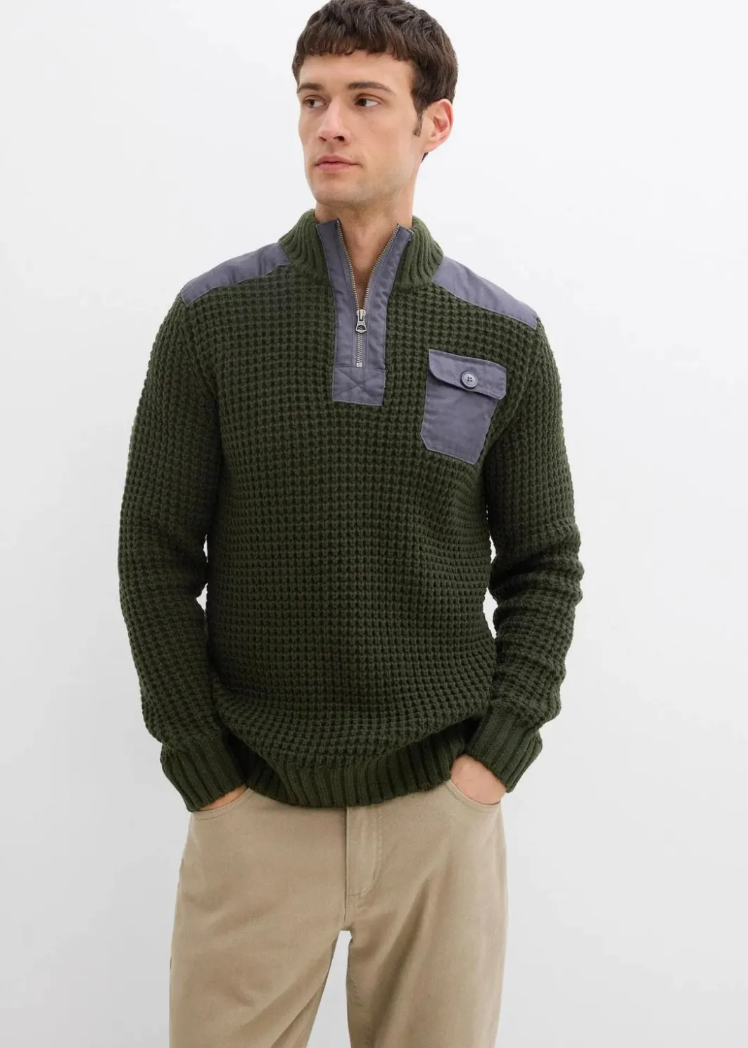 New Grobstrick Troyer Pullover mit Web-Besatz Herren Pullover & Strickjacken|Große Größen