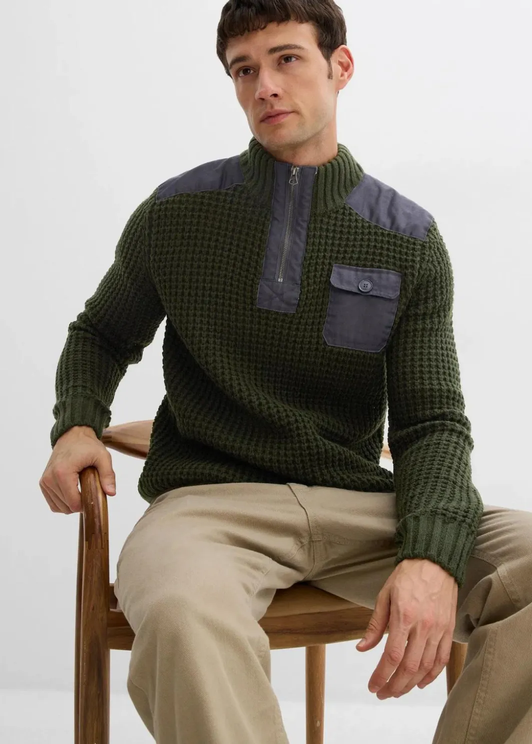 New Grobstrick Troyer Pullover mit Web-Besatz Herren Pullover & Strickjacken|Große Größen