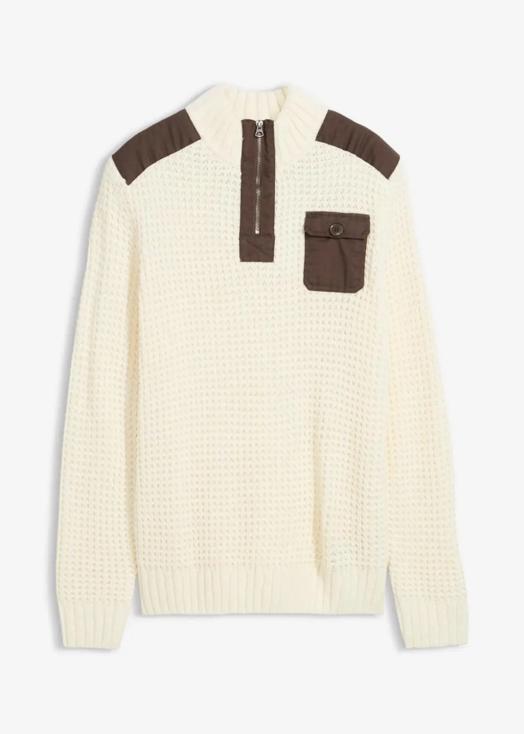 Herren bonprix Pullover & Strickjacken|Große Größen|Grobstrick Troyer Pullover mit Web-Besatz