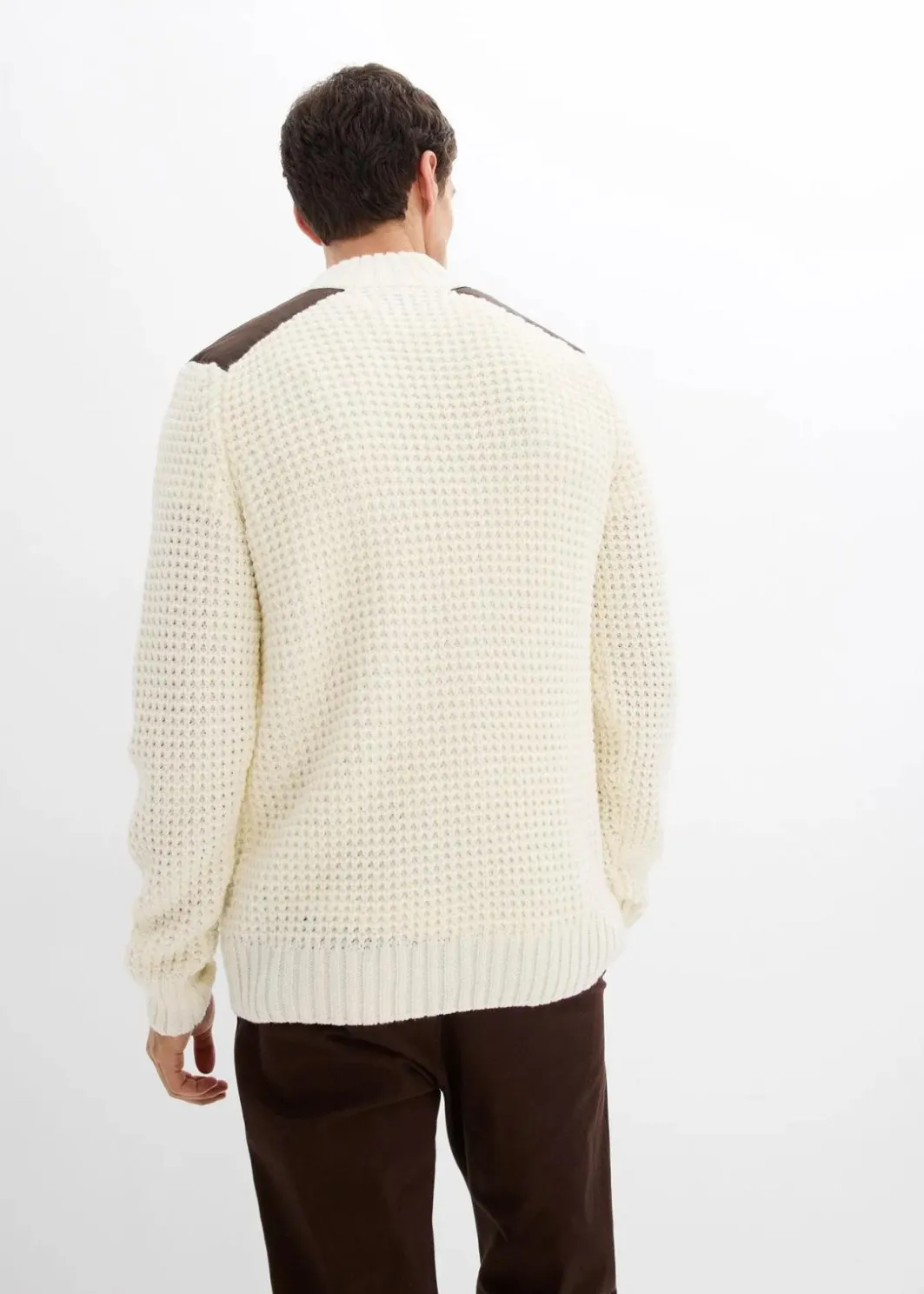 Herren bonprix Pullover & Strickjacken|Große Größen|Grobstrick Troyer Pullover mit Web-Besatz