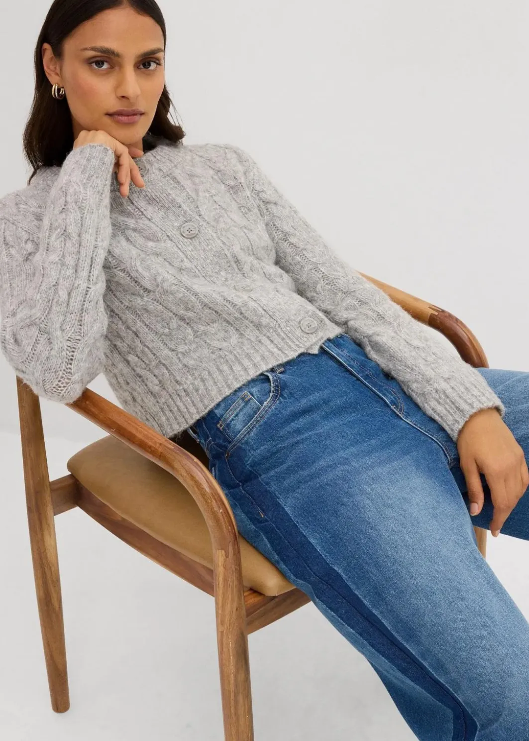 Outlet Grobstrickjacke aus weichem Woll-Mix Damen Strickmode|Pullover & Strickjacken