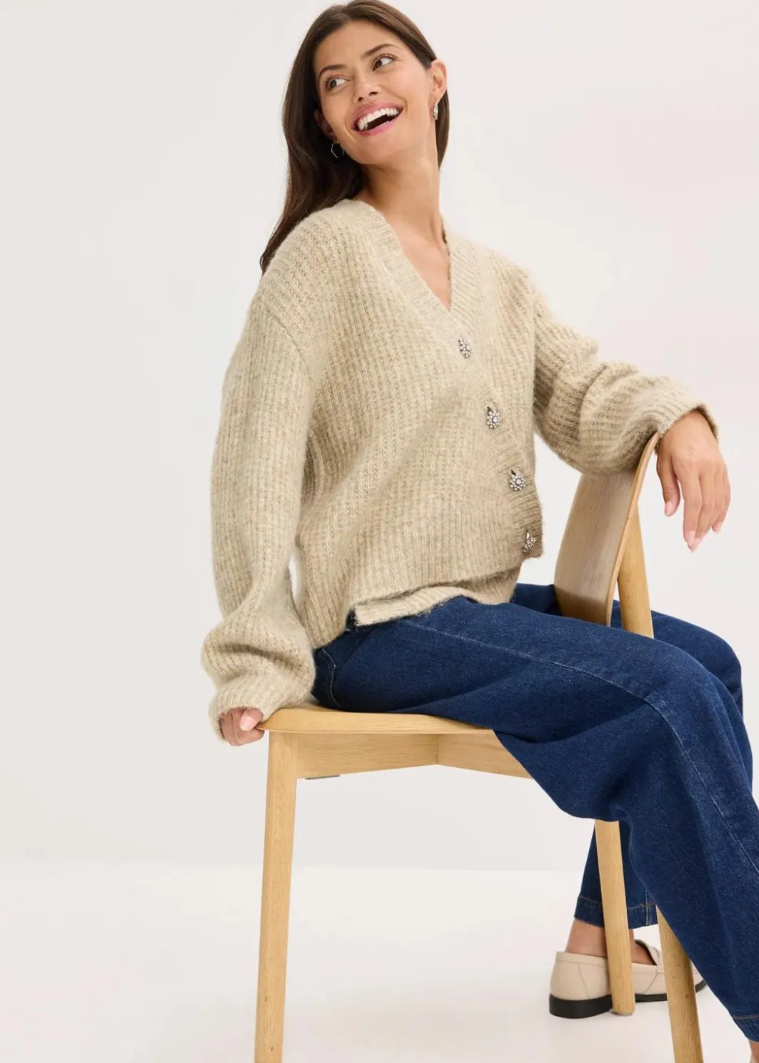 Sale Grobstrickjacke aus weichem Wollmix Damen Bekleidung·Umstandsmode|Bekleidung·Jeans