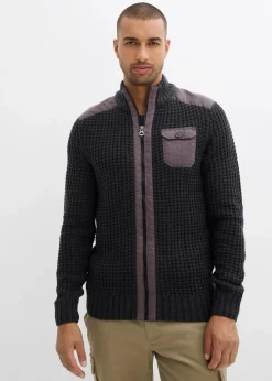 Herren bonprix Große Größen|Pullover & Strickjacken|Grobstrickjacke in Waffelstruktur mit praktischer Brusttasche