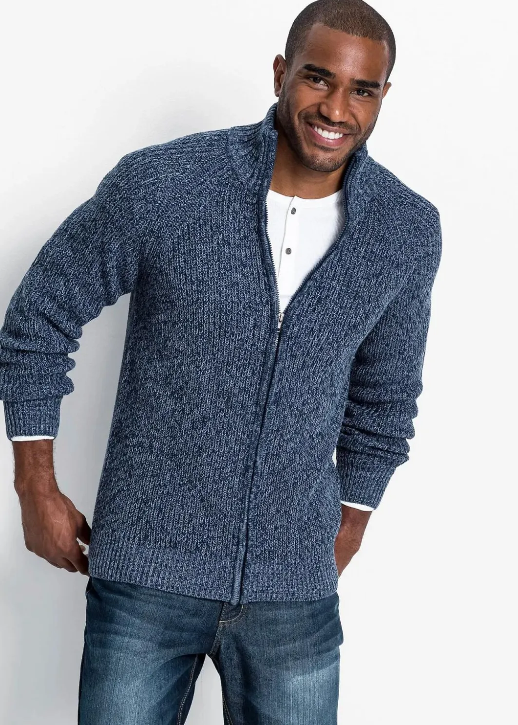 Herren bonprix Große Größen|Pullover & Strickjacken|Grobstrickjacke mit Rippstruktur aus weichem Baumwollmix