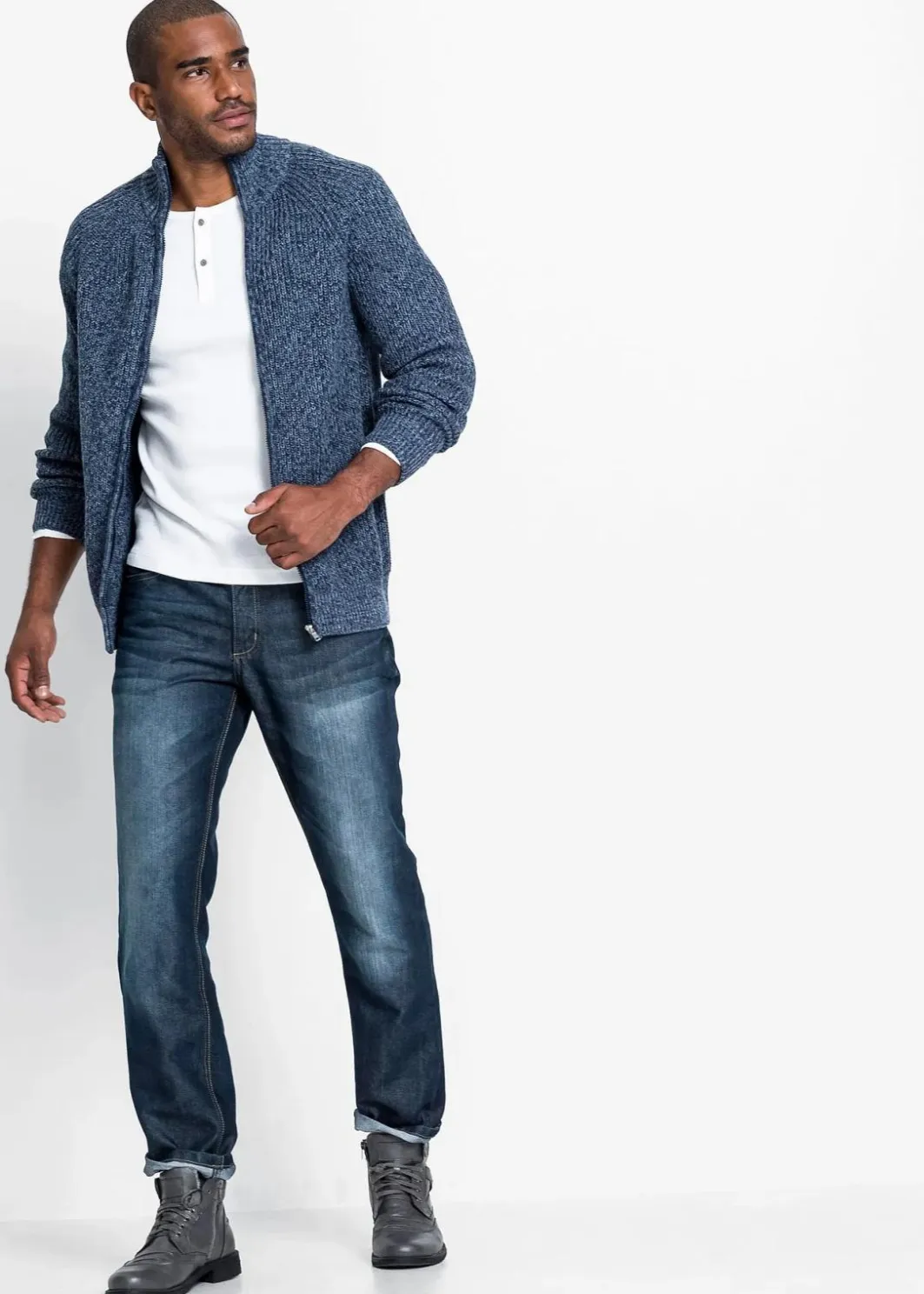 Herren bonprix Große Größen|Pullover & Strickjacken|Grobstrickjacke mit Rippstruktur aus weichem Baumwollmix