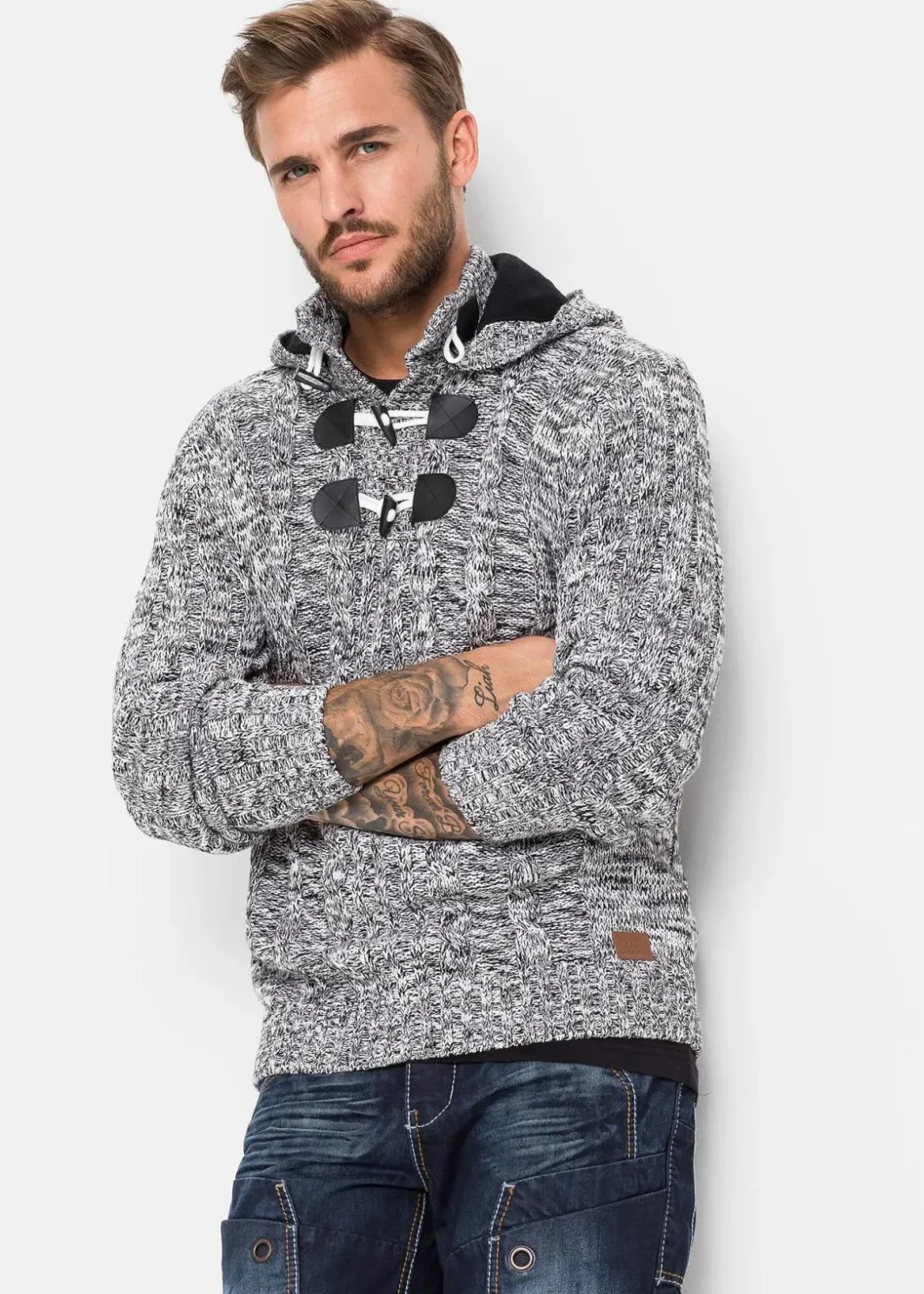 Clearance Grobstrick-Kapuzenpullover mit Baumwolle Herren Pullover & Strickjacken|Große Größen