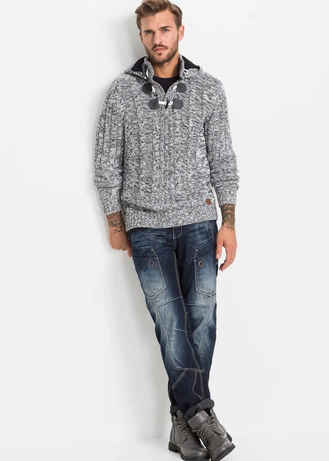 Clearance Grobstrick-Kapuzenpullover mit Baumwolle Herren Pullover & Strickjacken|Große Größen