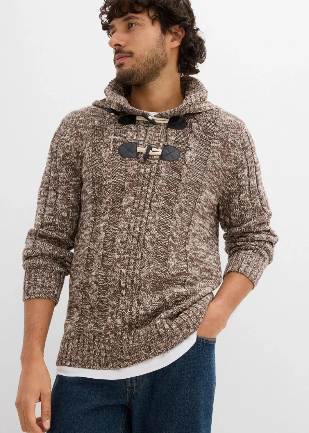 Clearance Grobstrick-Kapuzenpullover mit Baumwolle Herren Große Größen|Pullover & Strickjacken