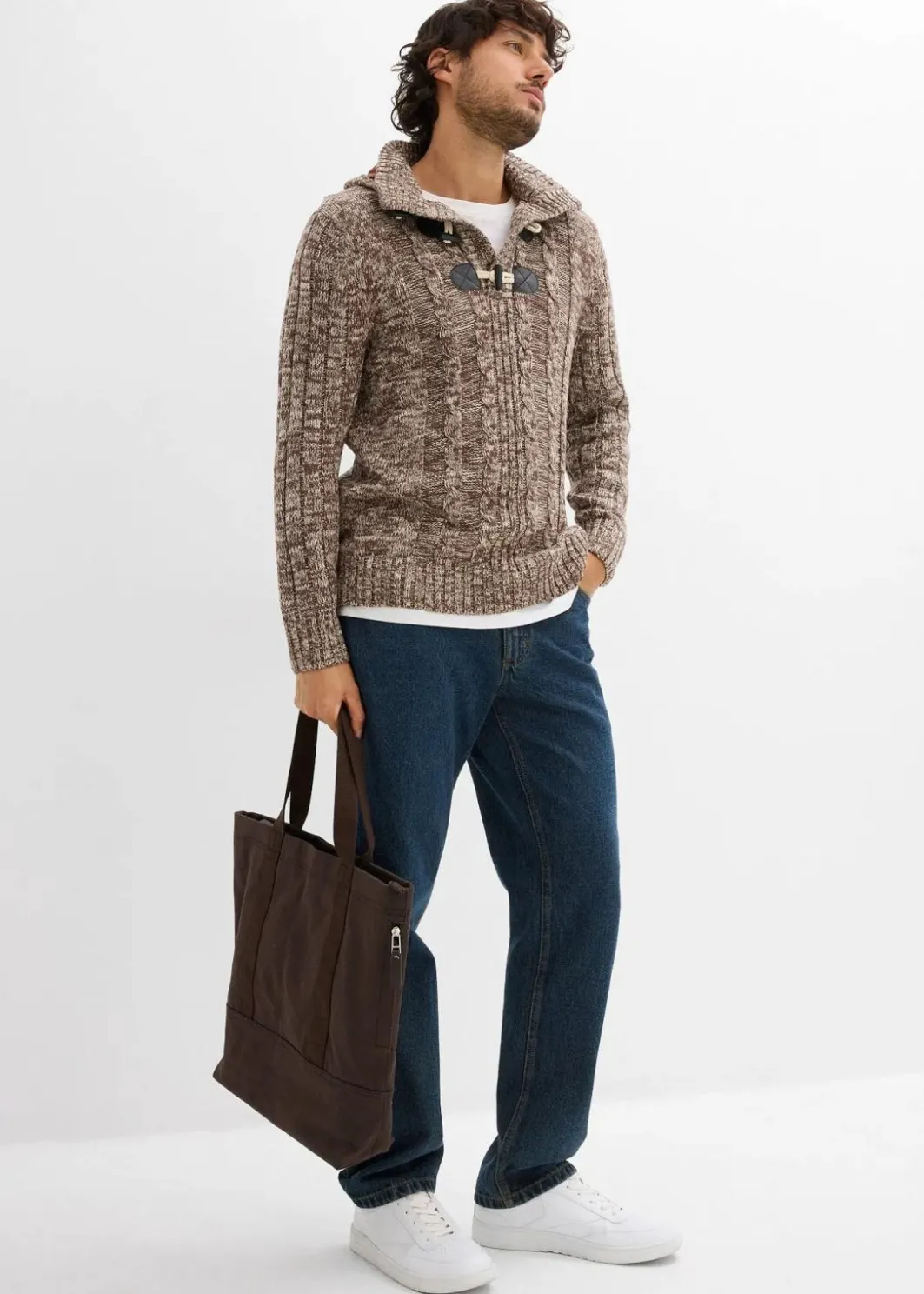 Clearance Grobstrick-Kapuzenpullover mit Baumwolle Herren Große Größen|Pullover & Strickjacken