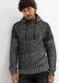 Outlet Grobstrick-Kapuzenpullover mit Bikerdetails Herren Große Größen|Pullover & Strickjacken