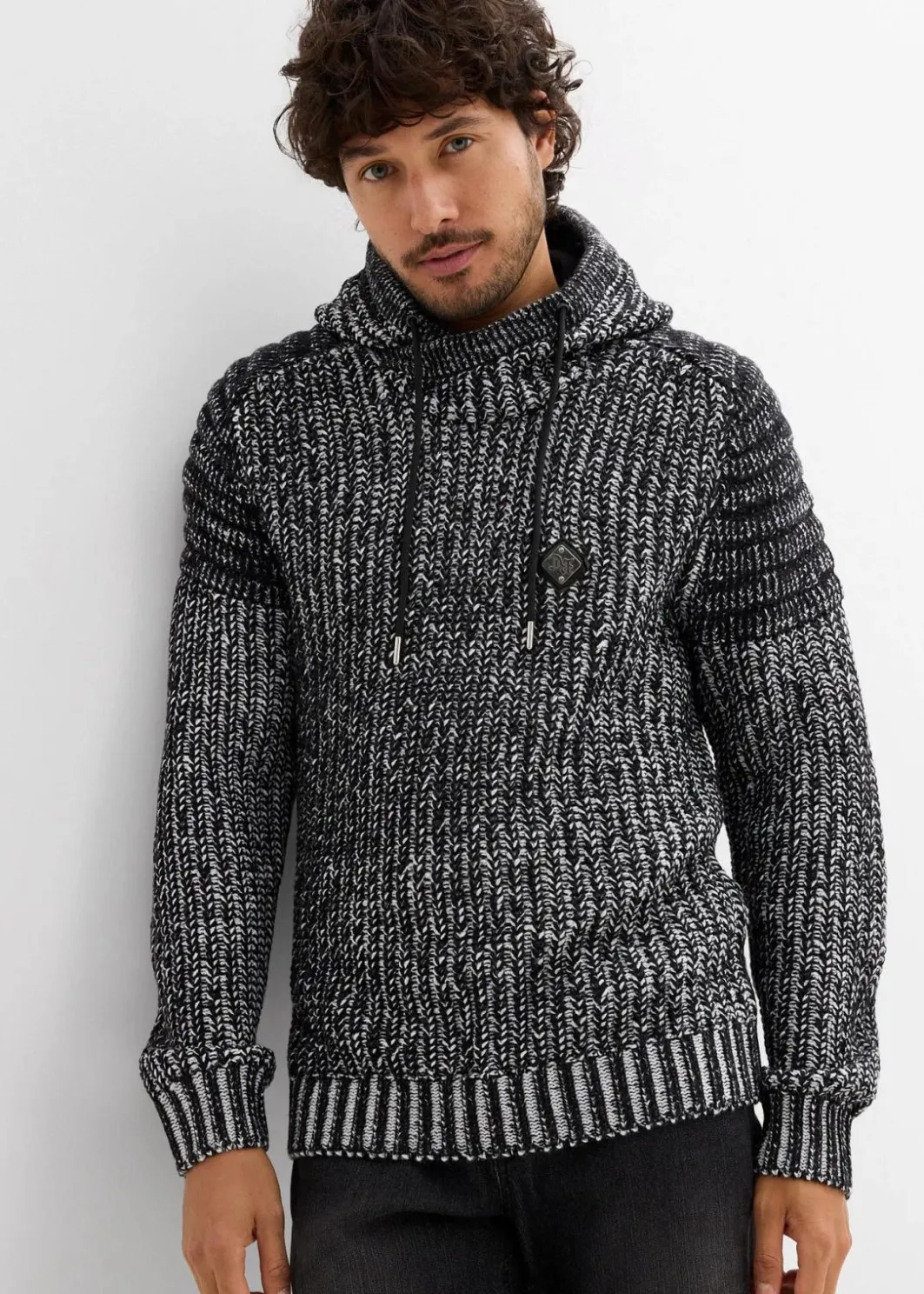 Outlet Grobstrick-Kapuzenpullover mit Bikerdetails Herren Große Größen|Pullover & Strickjacken