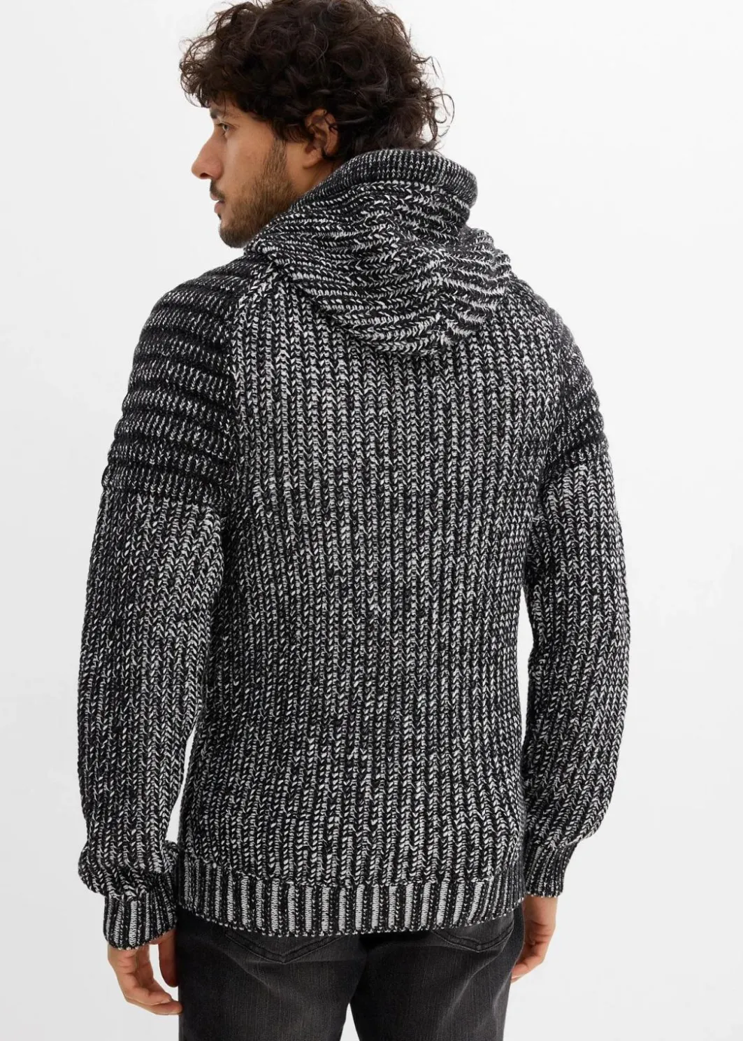 Outlet Grobstrick-Kapuzenpullover mit Bikerdetails Herren Große Größen|Pullover & Strickjacken
