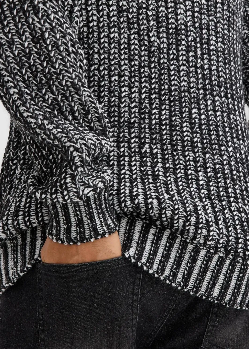 Outlet Grobstrick-Kapuzenpullover mit Bikerdetails Herren Große Größen|Pullover & Strickjacken