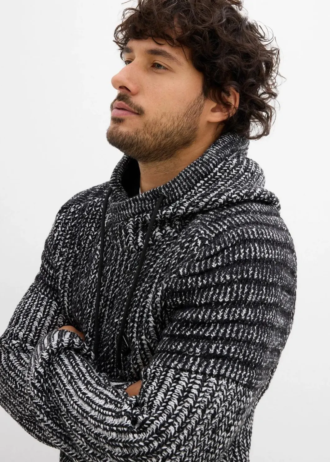 Outlet Grobstrick-Kapuzenpullover mit Bikerdetails Herren Große Größen|Pullover & Strickjacken