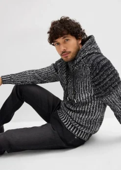 Outlet Grobstrick-Kapuzenpullover mit Bikerdetails Herren Große Größen|Pullover & Strickjacken