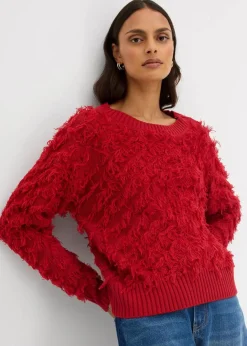 Damen bonprix Nachhaltigere Materialien|Pullover & Strickjacken|Grobstrick-Pullover mit Fransen