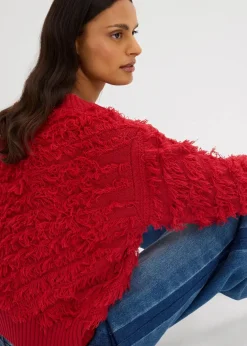 Damen bonprix Nachhaltigere Materialien|Pullover & Strickjacken|Grobstrick-Pullover mit Fransen