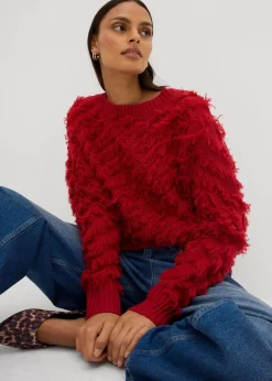 Damen bonprix Nachhaltigere Materialien|Pullover & Strickjacken|Grobstrick-Pullover mit Fransen