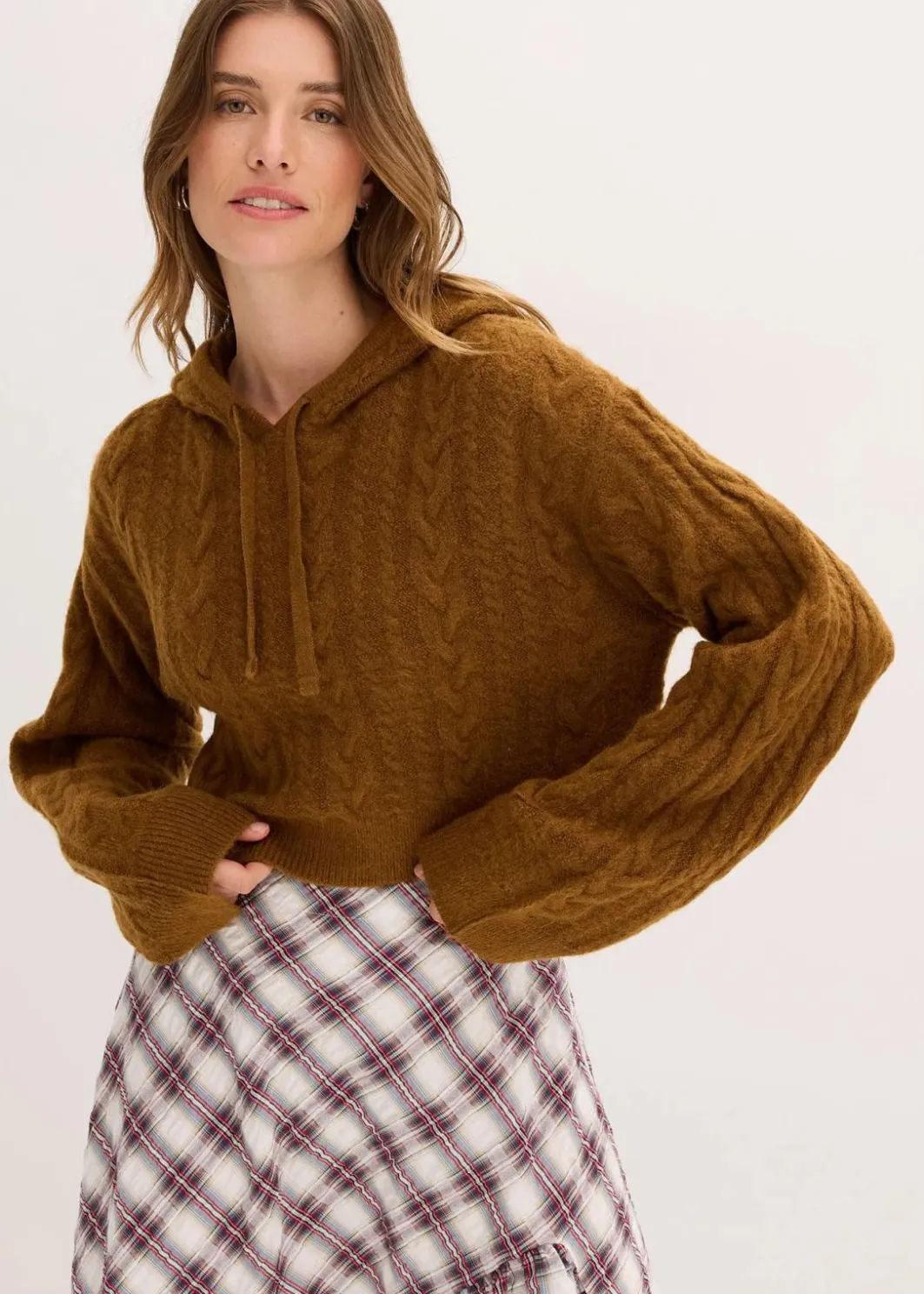 Damen bonprix Bekleidung·Umstandsmode|Strickmode|Grobstrick-Pullover mit Kapuze