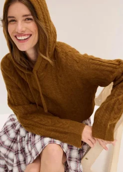Damen bonprix Bekleidung·Umstandsmode|Strickmode|Grobstrick-Pullover mit Kapuze