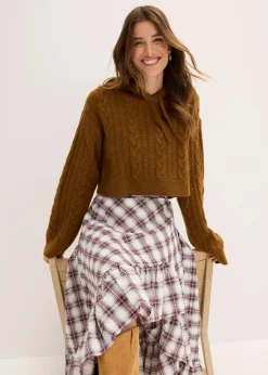 Damen bonprix Bekleidung·Umstandsmode|Strickmode|Grobstrick-Pullover mit Kapuze