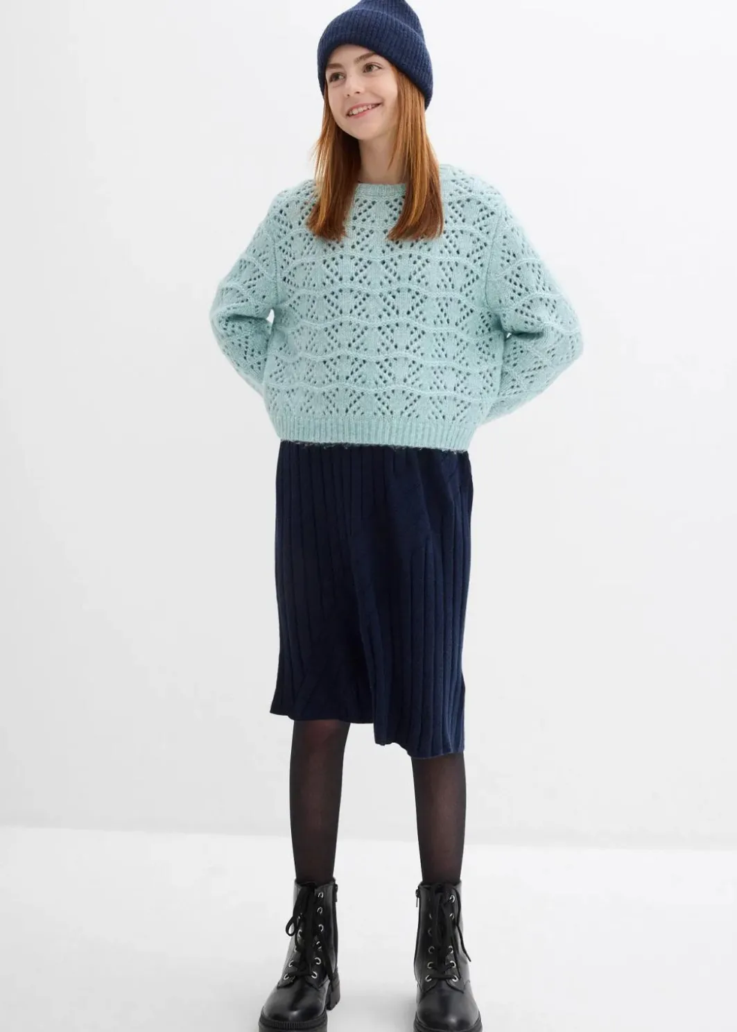 Grobstrick-Pullover mit Lochstickerei Kinder Mädchen 9-16 Jahre·Sweat & Strick