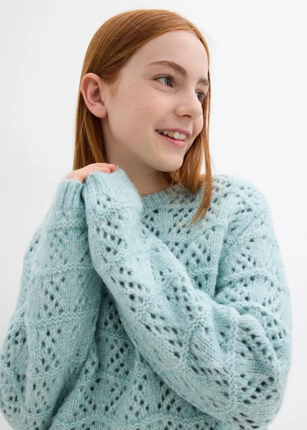 Grobstrick-Pullover mit Lochstickerei Kinder Mädchen 9-16 Jahre·Sweat & Strick