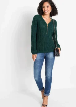 Outlet Grobstrick-Pullover mit Reißverschluss-Detail Damen Bekleidung·Umstandsmode|Bekleidung·Jeans