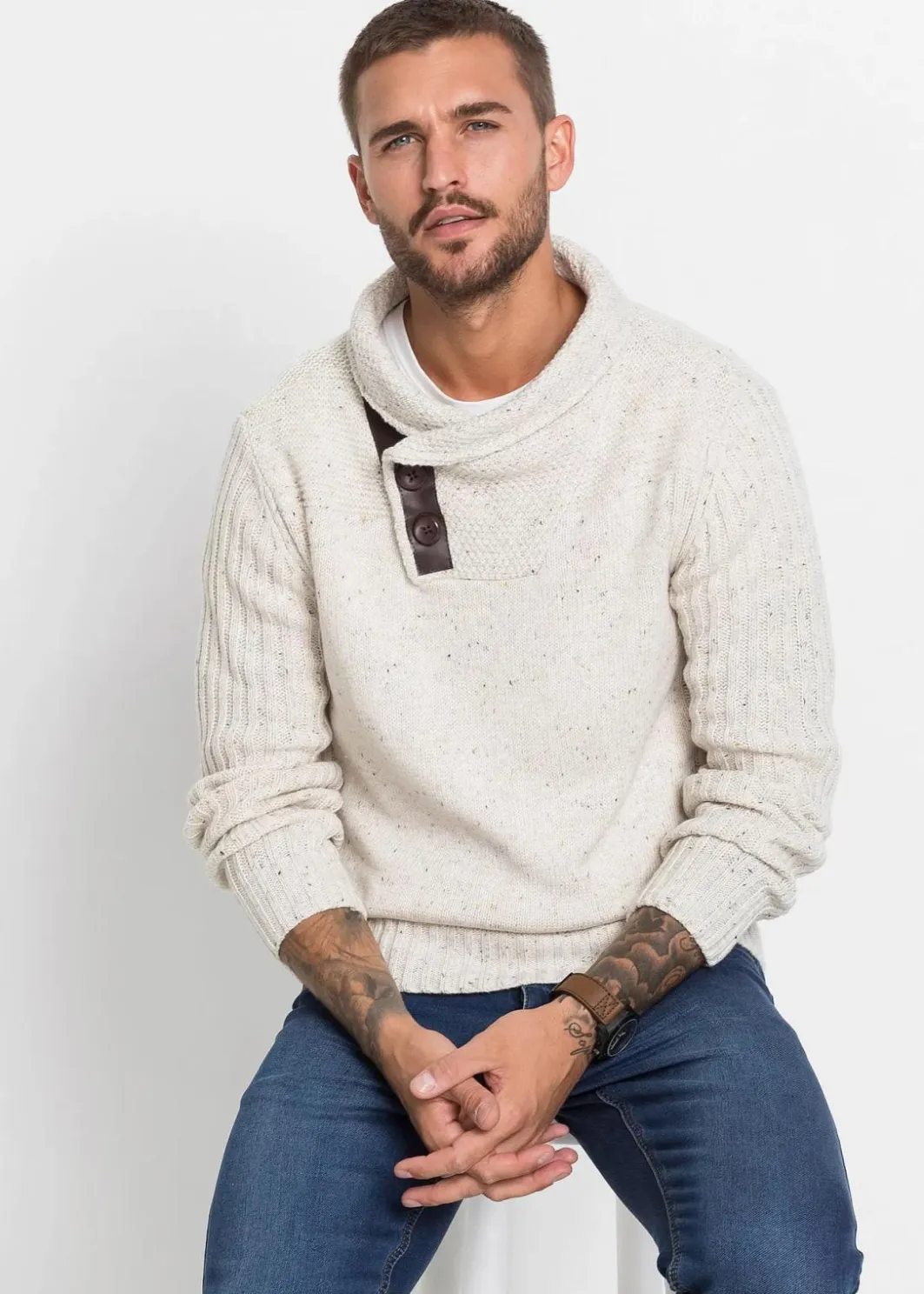 Discount Grobstrick-Pullover mit Schalkragen Herren Große Größen|Pullover & Strickjacken