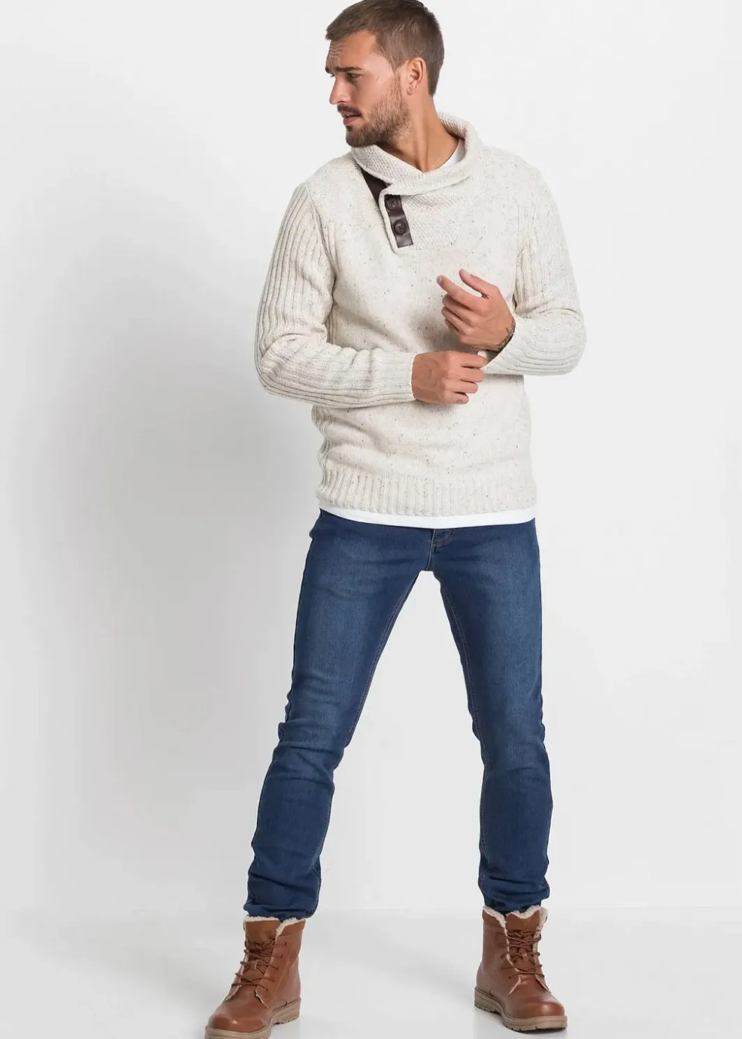 Discount Grobstrick-Pullover mit Schalkragen Herren Große Größen|Pullover & Strickjacken